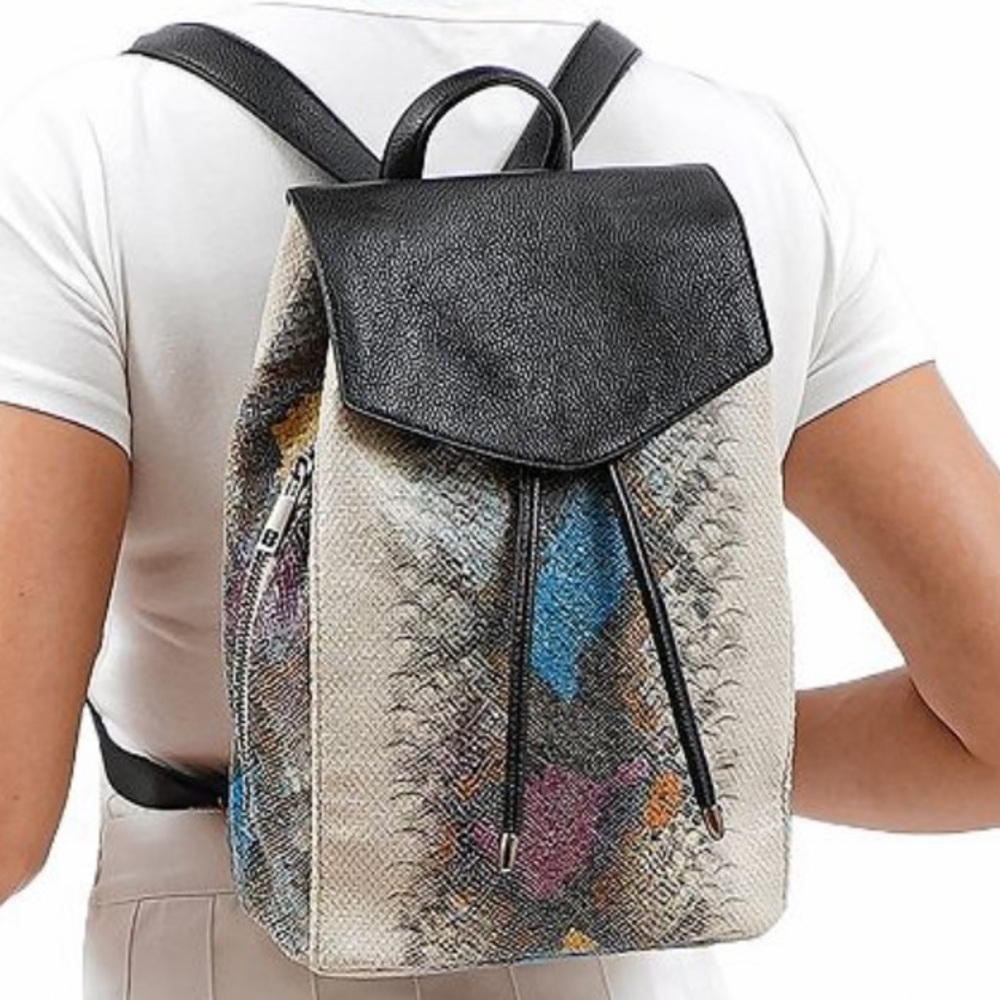 Textured Multicolor Leather Backpack with Black Flap - Picture 4 of 15